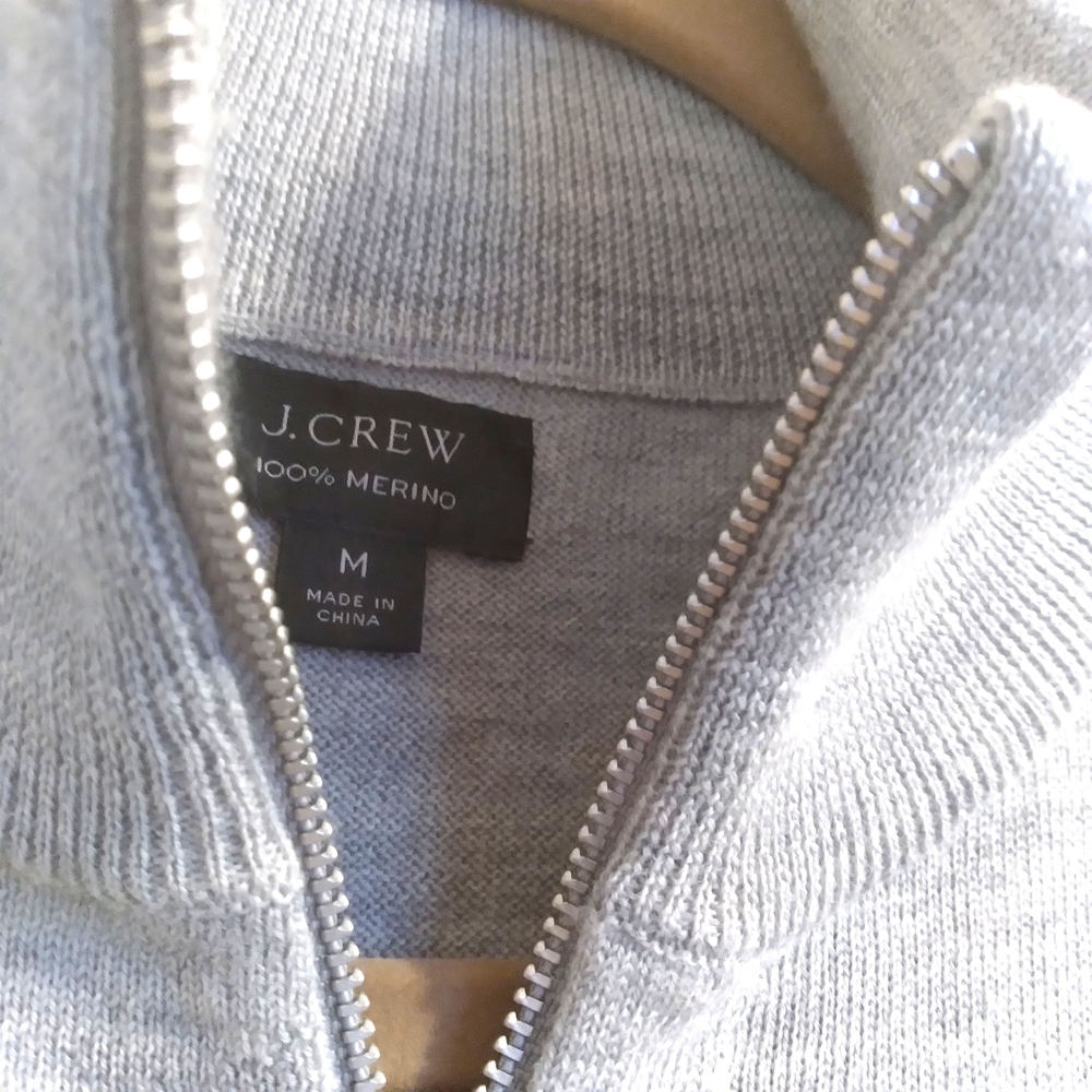 J. Crew Mens Merino Wool Quarter Zip Sweater Medium Gray Minimalist Quiet Luxury